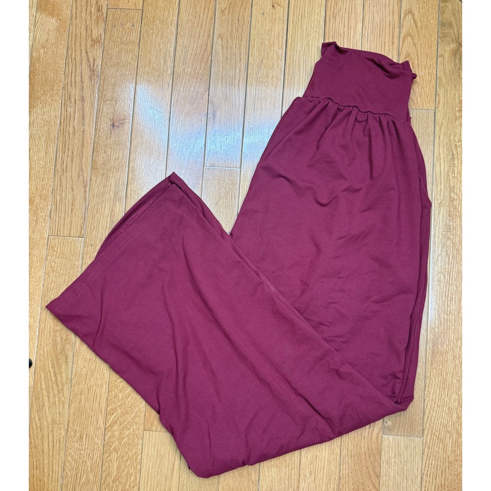 Gracyoga Womens Burgundy Wide Leg Lounge Pants High Waisted Pockets Small Wine